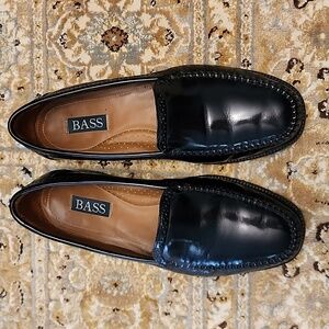 Men's Bass Black Polished Leather Loafers, 10 1/2 D